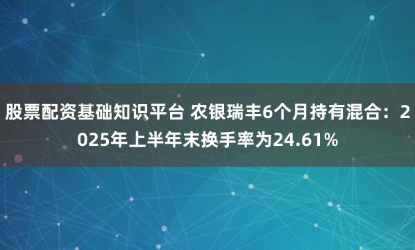 股票配资基础知识平台 农银瑞丰6个月持有混合：2025年上半年末换手率为24.61%